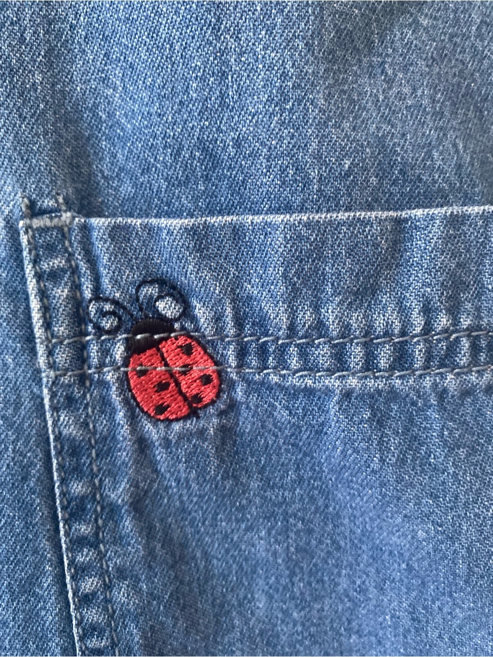Vintage 90s Blair Denim Dress Small Ladybug Embroidered Cottagecore Pockets - Picture 3 of 13